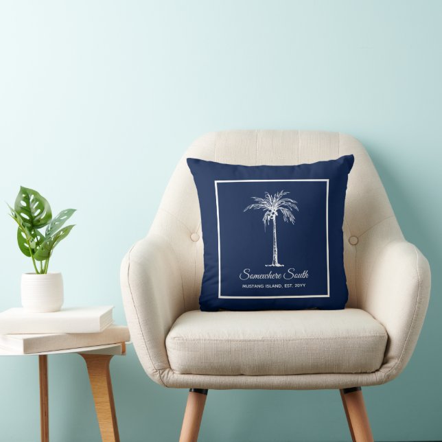 Almofada Árvore de Palma Branco Tropical Azul Personalizada (Cadeira)
