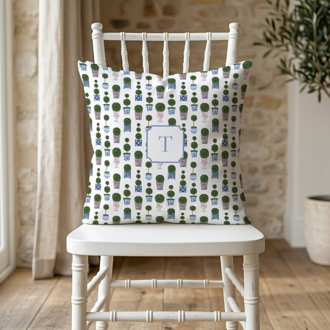 Almofada Árvore de Topiaria em Chinoiserie com Laço Monogra (Topiary Tree Pillow)