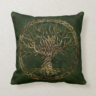 Almofada Árvore de vida - Yggdrasil - verde e ouro