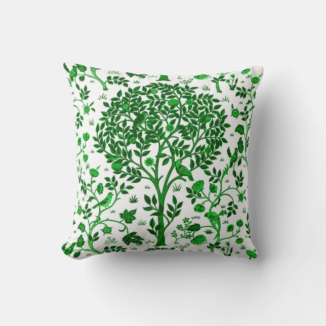 Almofada Árvore de William Morris de vida, do verde (Frente)