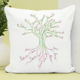 Almofada Árvore do Amor da Vida Arte Branco Verde Rosa Cora