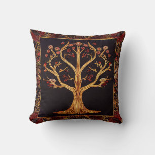 Almofada Árvore do bordado vermelho Dourado do LIfe por ked