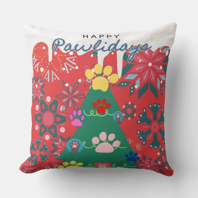 Almofada Árvore festiva vermelha de Natal com ornamentos de (Frente)