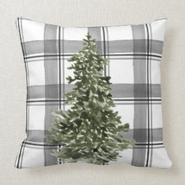 Almofada Árvore natalina Cinza de água Xadrez preta