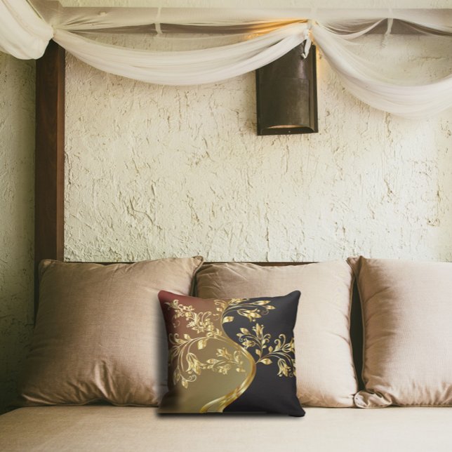 Almofada Árvore ouro em Preto-Castanho e Verde-Azeite (Criador carregado)