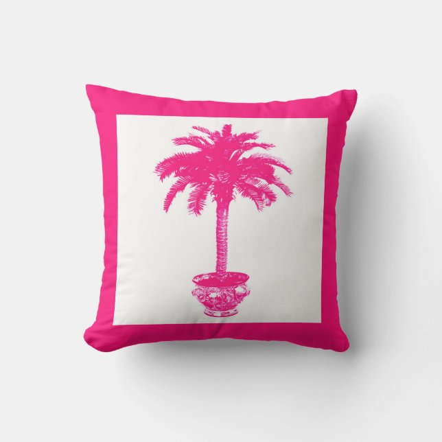Almofada Árvore Palm Potente - cor-de-rosa e branco de fúcs (Frente)
