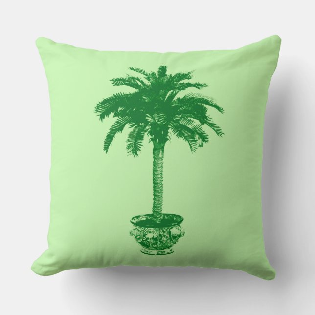 Almofada Árvore Palm Potente em Esmeralda e Verde Claro (Frente)