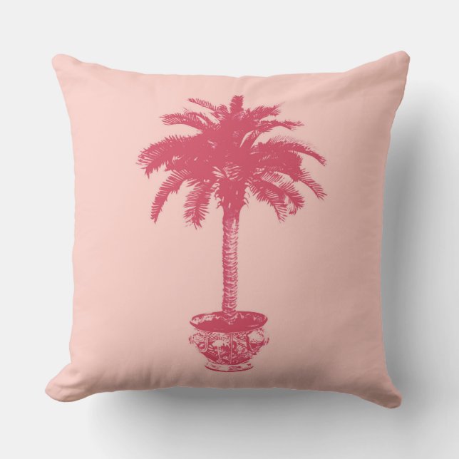 Almofada Árvore Palm Potente em tons de rosa-coral (Frente)