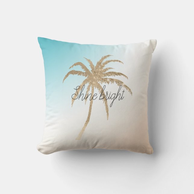 Almofada  Árvore Tropical Palm Dourada de Aqua Peach        (Frente)