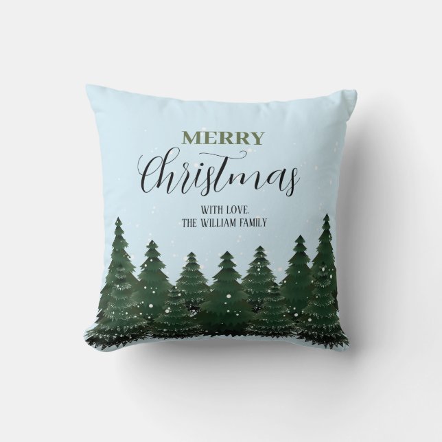 Almofada Árvore Verde de Natal Moderno | Feliz Natal (Frente)