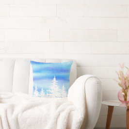 Almofada Árvores Cobertas por Neve Lavagem de Cor da Água V