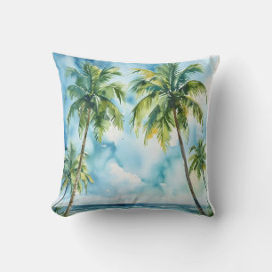 Almofada Árvores de coco cor d'água papel de parede arte de