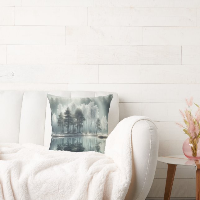 Almofada Árvores De Inverno Com Reflexão De Lago (Sofá)