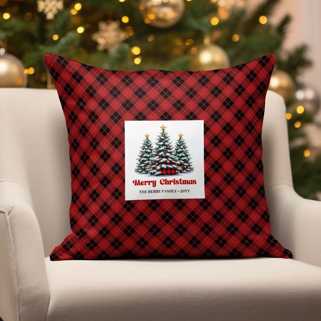 Almofada Árvores de Natal Aconchegantes Travesseiro Persona (Cozy Christmas Trees Plaid Personalized Pillow)