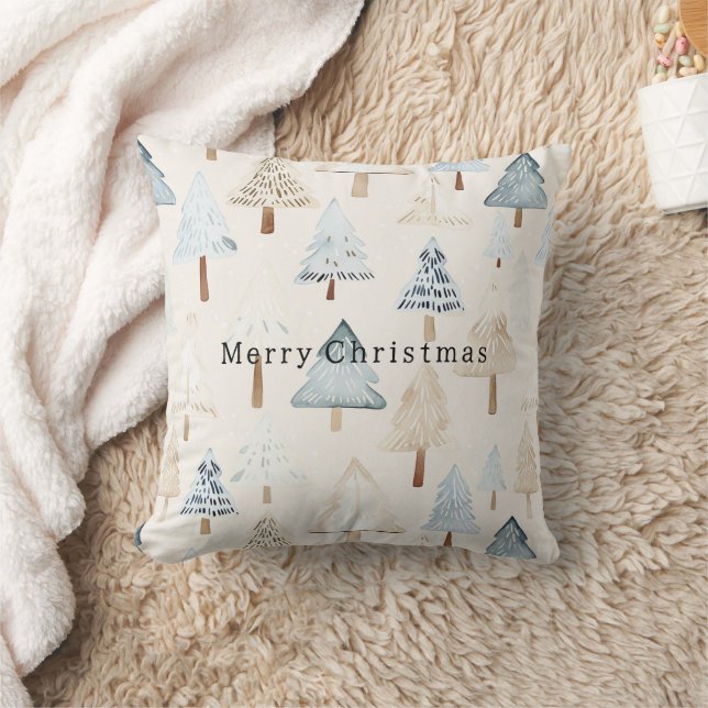 Almofada Árvores de Natal Azuis Bege Creme (Cobertor)