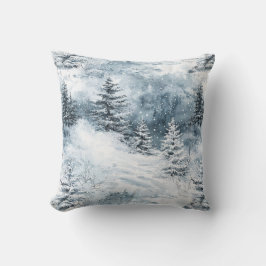 Almofada Árvores de Natal Azuis Brancas Neve de inverno