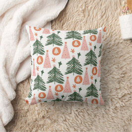 Almofada Árvores de Natal Boho Verde Rosa Laranja Rústicas