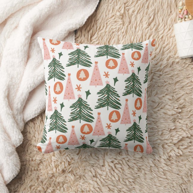Almofada Árvores de Natal Boho Verde Rosa Laranja Rústicas (Cobertor)