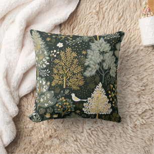 Almofada Árvores de Natal Boho Vintage Branco Verde Dourado