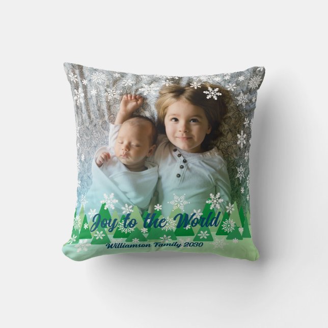 Almofada Árvores de Natal Brancas Neves Alegrem-se ao Mundo (Frente)