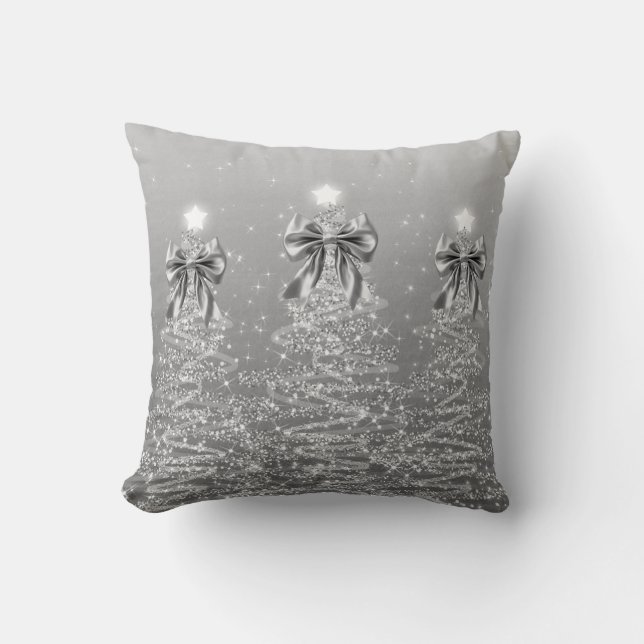 Almofada Árvores de Natal Brilhantes Elegantes com Laço Fal (Frente)