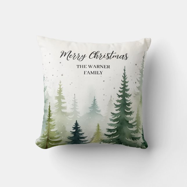 Almofada Árvores de Natal de Aquarela Neve Inverno (Frente)