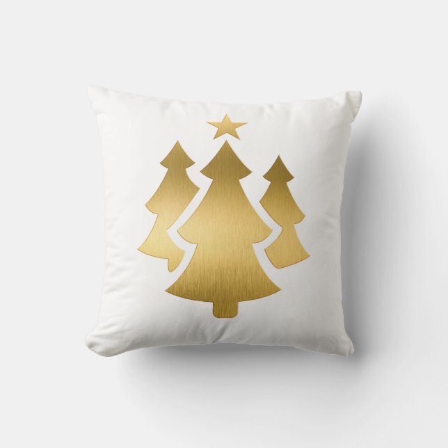 Almofada Árvores de Natal Douradas e Metálicas em Branco (Frente)