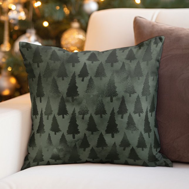 Almofada Árvores de Natal elegantes da floresta verde (Elegant green Christmas tree decorator pillow)