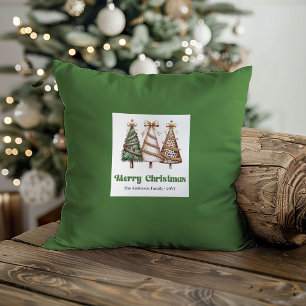 Almofada Árvores de Natal Elegantes Verde Dourado Personali