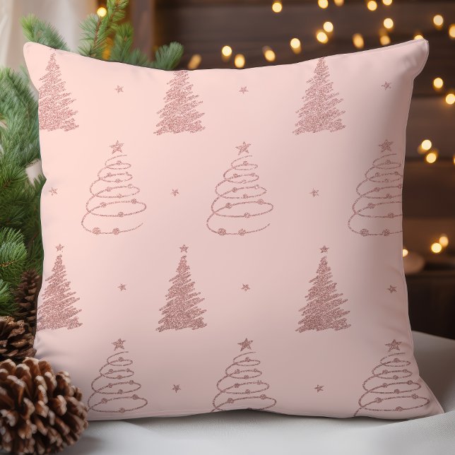 Almofada Árvores de Natal em Dourado Rosa Elegante (Criador carregado)