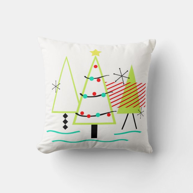 Almofada árvores de natal modernas de meados do século retr (Frente)