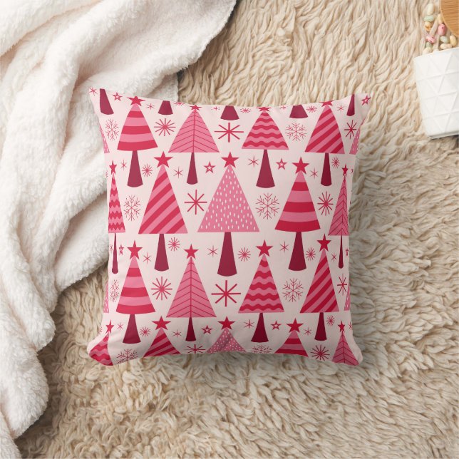 Almofada Árvores de Natal Rosa e Vermelho Padrão Minimalist (Cobertor)