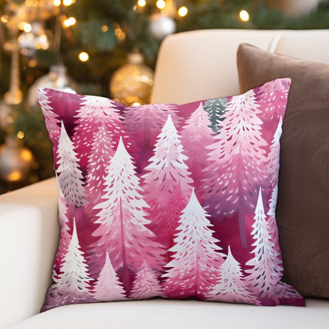 Almofada Árvores de Natal Rosa Pinheiros (Pink and white Christmas tree pillow)