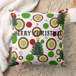 Almofada Árvores de Natal Vermelho Verde Prata Dourado Geom