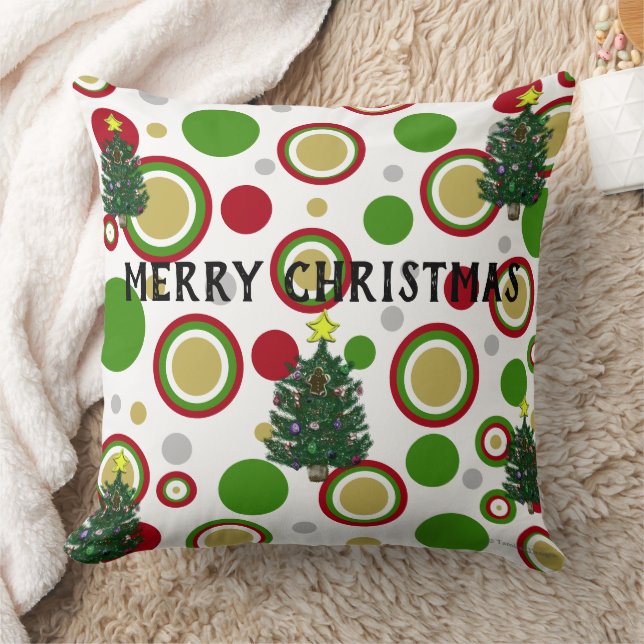 Almofada Árvores de Natal Vermelho Verde Prata Dourado Geom (Cobertor)