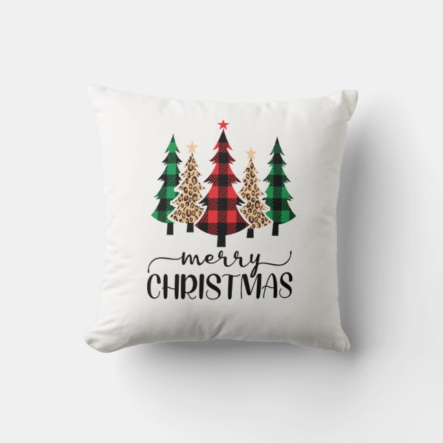 Almofada Árvores de Natal Xadrez Vermelho Verde e Preto (Frente)