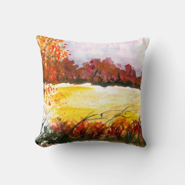 Almofada Árvores de Outono de Abstrato de Aquarelas (Frente)