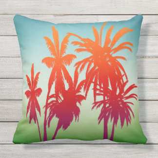 Almofada Árvores de Palma de Laranja Verde-Azul Retrospecti