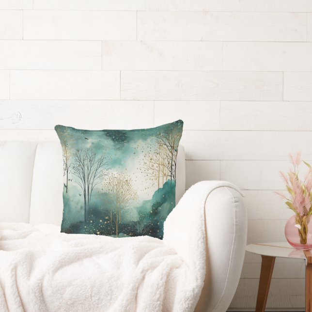 Almofada Árvores Douradas Verdes (Sofá)