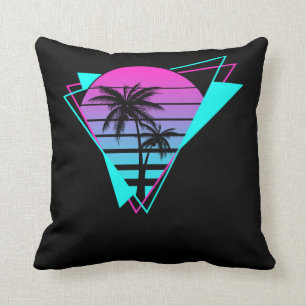 Almofada Árvores Geométricas de Palmeiras Vaporwave Retro