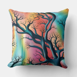 Almofada Árvores Surreais no Arco-Íris - Fundo Colorido