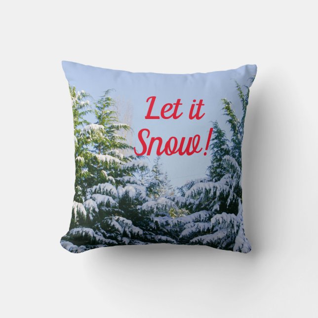 Almofada Árvores verdes, que neve, festas de inverno (Frente)