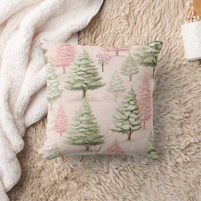 Almofada Árvores Verdes Rosa Natal Feriado (Cobertor)