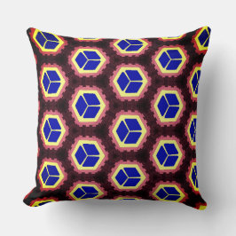 Almofada As caixas azul e amarela sobre os espaços castanho