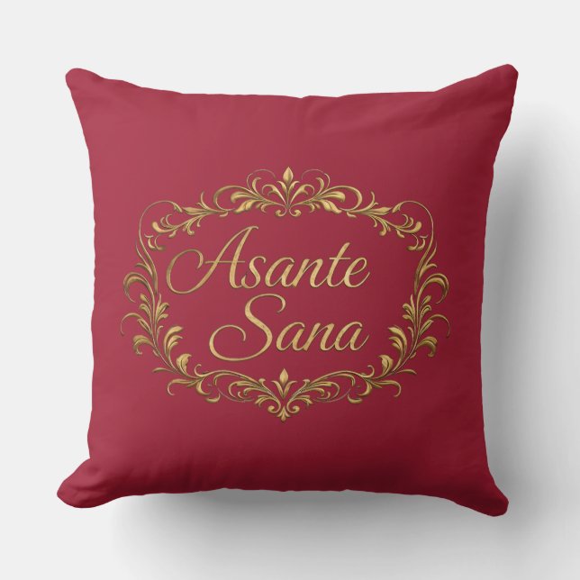Almofada Asante Sana Carmesim & Marfim – Reversível Dourado (Frente)