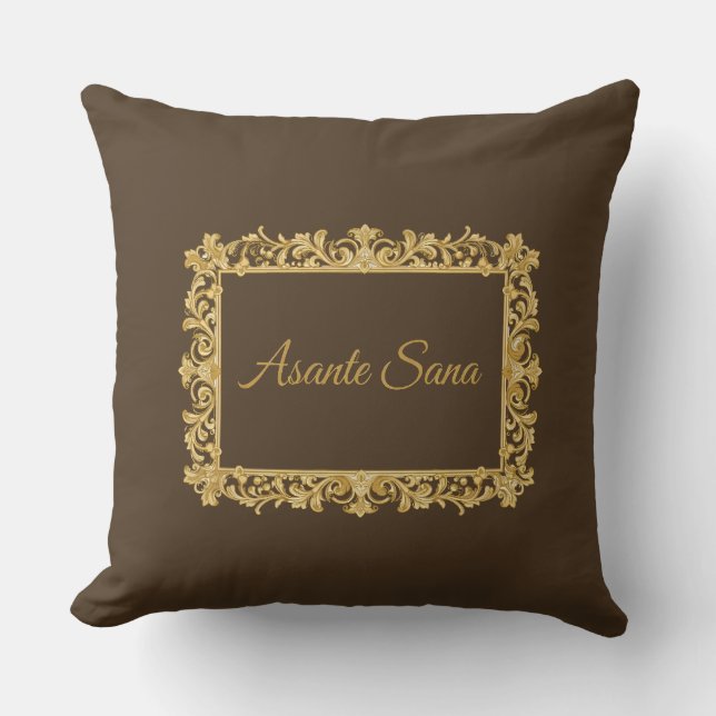 Almofada Asante Sana Espresso & Tan Gilded Frame Reversível (Frente)