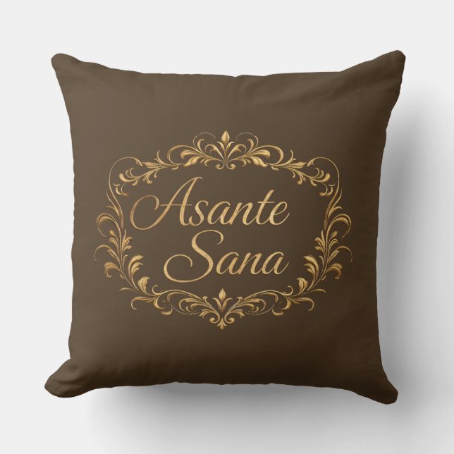 Almofada Asante Sana Espresso & Tan  – Moldura Dourada Reta (Frente)