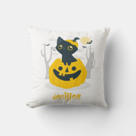 Almofada Ascensão De Gato De Halloween Bonita Da Lua De Abó