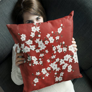 Almofada Asia Floral White Chersom Red