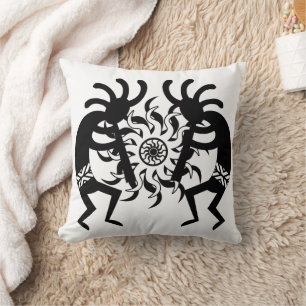 Almofada Asteca tribal Kokopelli de Sun do sudoeste branco
